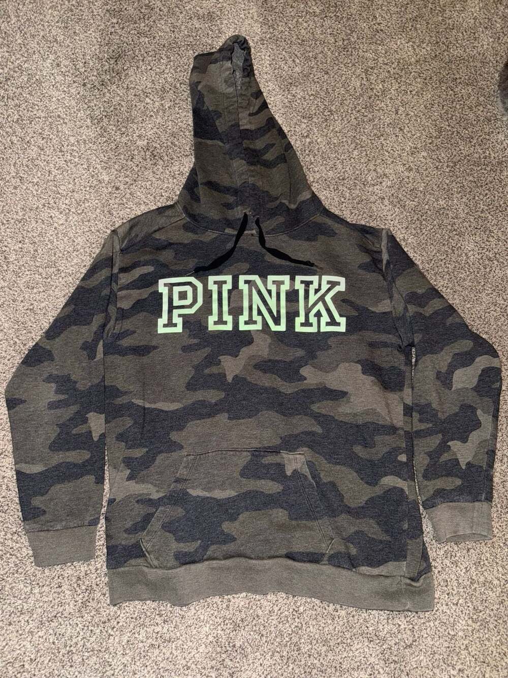 Victoria's Secret PINK Campus Hoodie Size M Green Camouflage